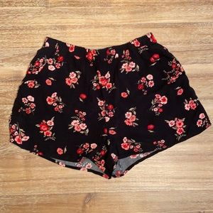 Black Floral Shorts